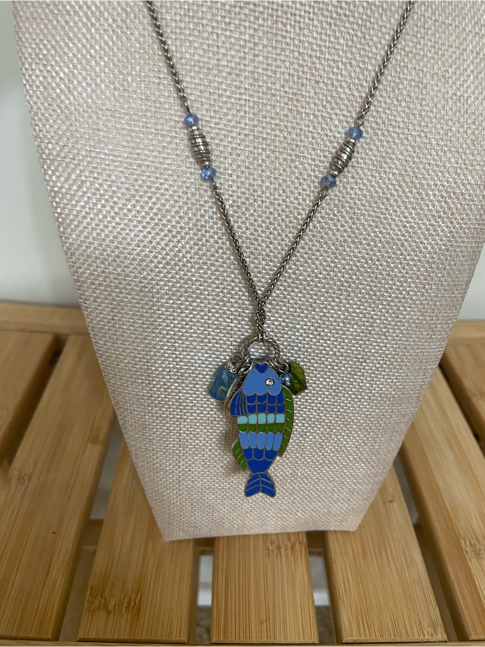 Brighton “Make Waves” Fish Pendant Necklace – Blue Green Enamel – 33.5” Retired